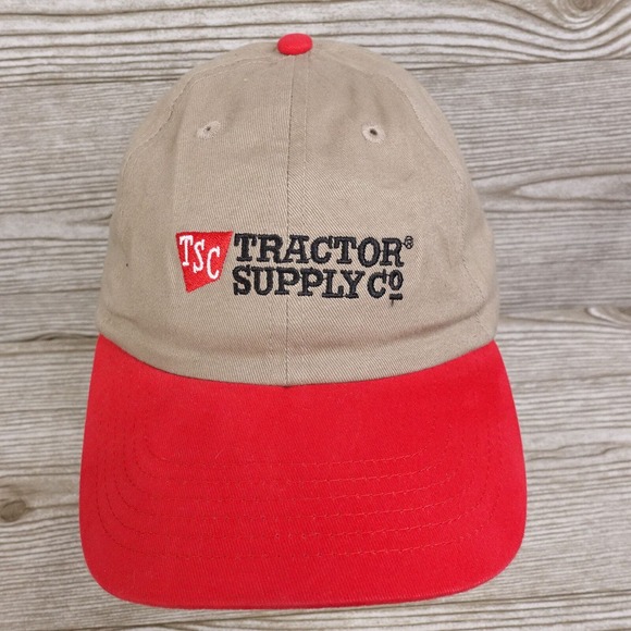 TRACTOR SUPPLY CO TSC TAN ,RED ADJUSTABLE BASEBALL HAT CAP NEW! - Picture 1 of 8